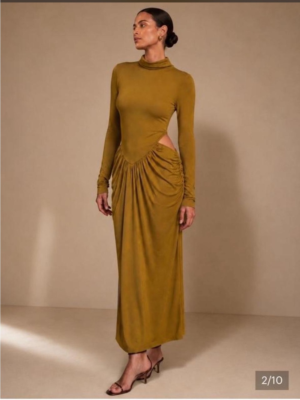 Zara Olive-Gold Long Sleeve Cutout Maxi Dress